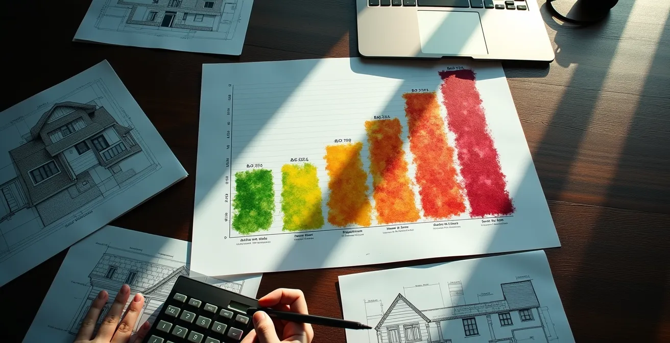 Composizione visiva che mostra l'importanza della classe energetica negli annunci immobilari