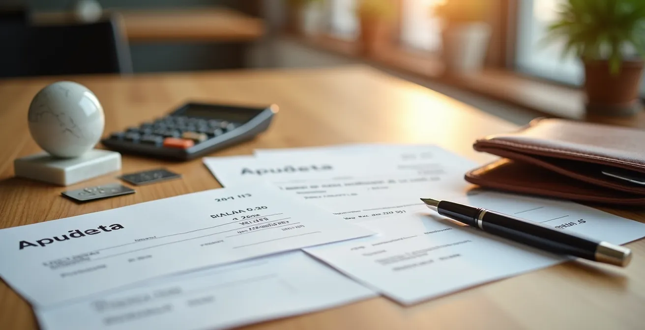 Assegno circolare e documenti bancari disposti su tavolo di legno per il pagamento del rogito