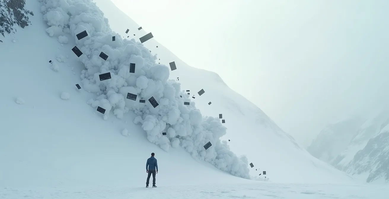 Visualizzazione metaforica dell'accumulo del debito attraverso l'interesse composto negativo