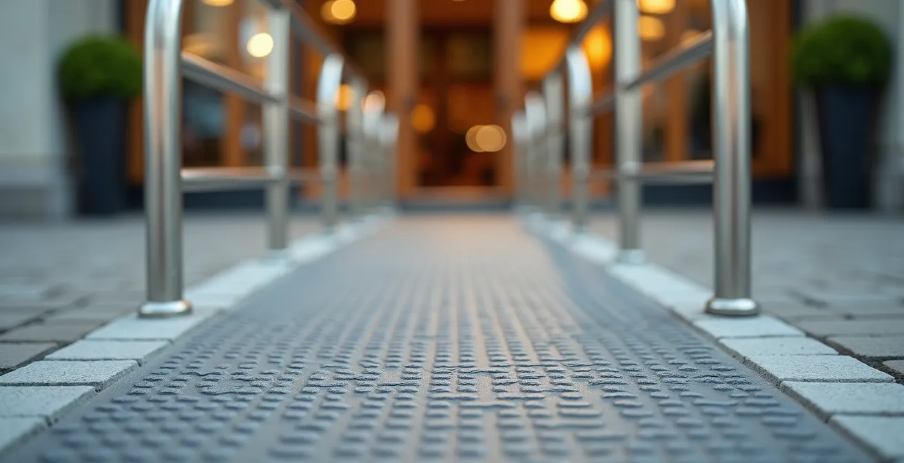 Vista macro di dettagli architettonici di accesso per disabili in negozio moderno