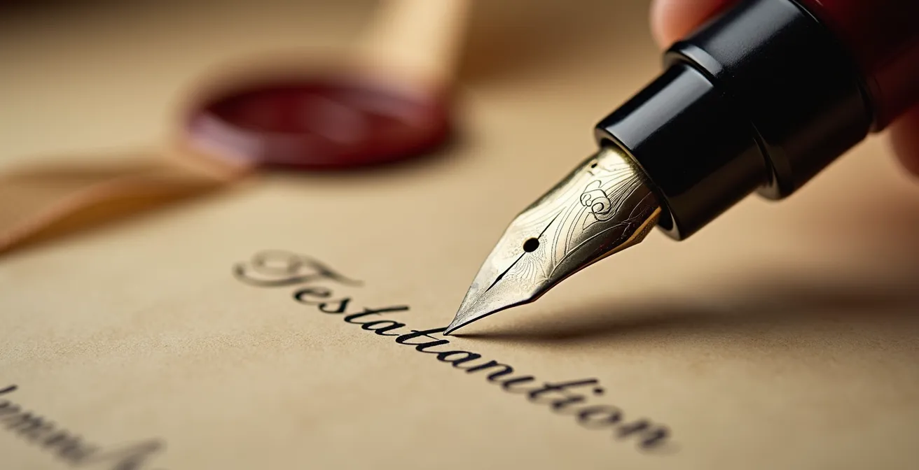 Studio notarile italiano con famiglia che redige testamento pubblico